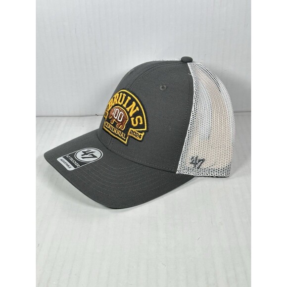 Boston Bruins 47 Brand Gray Trucker Adjustable Snapback Centennial 100th Hat Cap - Picture 2 of 5